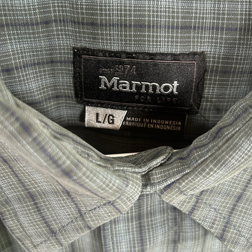 Marmot Button Down Shirt Mens Large Grey Plaid Short Sleeve Hiking Technical Top - Picture 3 of 12